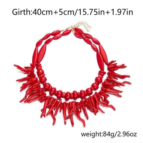 Coral Red Statement Necklace - Picture 13 of 15